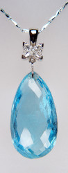Spectacular aquamarine briolette & diamond pendant in platinum