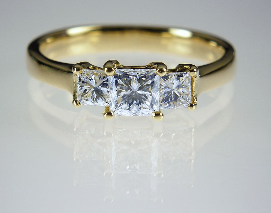 princess cut diamond ring in 18ct yellow gold sold 3 stone princess ...