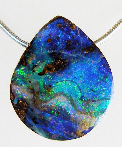 Boulder opal pendant - 27.67ct boulder opal drilled bead pendant 19 x 24mm. Vibrant opal in greens, turquoise and blues which shine out from a boulder opal matrix. Boulder opal from Queensland, Australia.