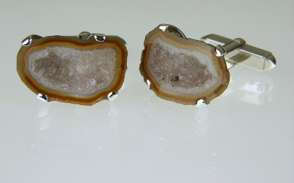 Agate Geode Cufflinks in Silver - Mexican agate geode cufflinks in silver.
