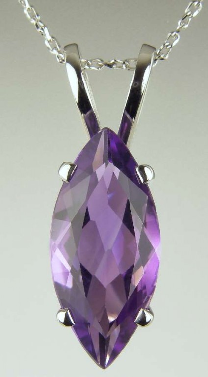 Amethyst Pendant - 4.25ct marquise cut amethyst pendant in 18ct white gold