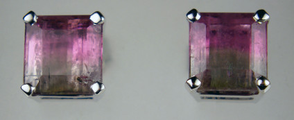 Bicolour tourmaline earstuds - 2.83ct pair of bicolour tourmalines in pink and grey, delicately mounted as earstuds in 18ct white gold. Earstuds measure 6.5 x 7mm