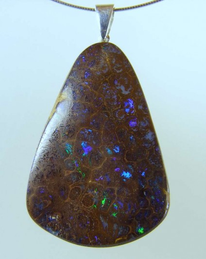 Boulder opal pendant - 27g large Queensland boulder opal pendant with silver bail 35 x 50mm