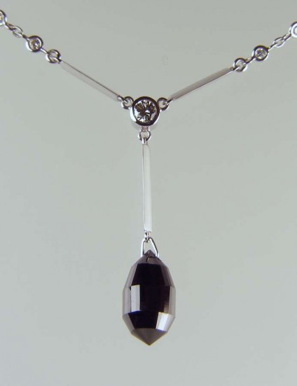 Black diamond briolette drop pendant - 6.71ct black diamond briolette drop set with 0.25ct white diamonds in 18ct white gold