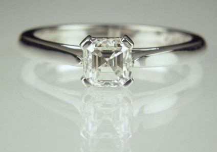 Asscher cut diamond solitaire - 0.71ct GIA certified G colour VS2 clarity Asscher cut diamond set in platinum
