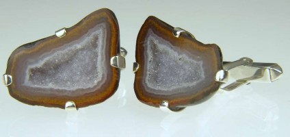Agate Geode Cufflinks - Miniature agate geodes from Mexico mounted in silver