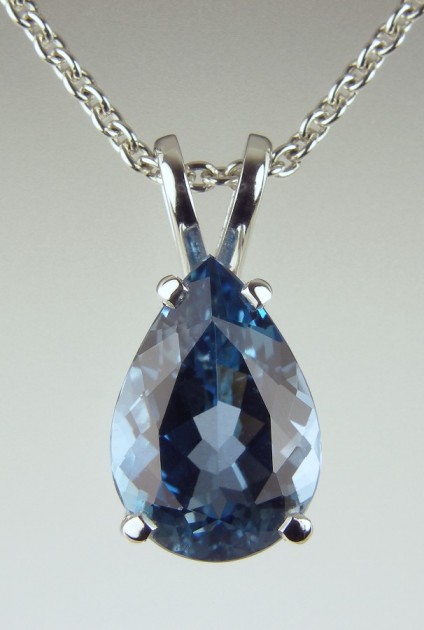 Aquamarine Pear Pendant - Deepest colour blue pear cut aquamarine weighing 3.63ct set as a pendant in platinum. Pre-owned. 
