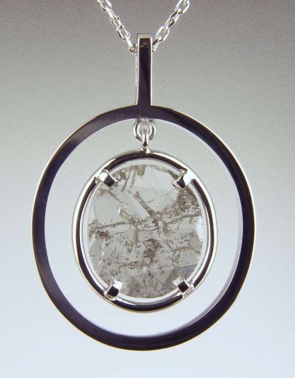 Diamond slice pendant - 1.41ct faceted diamond slice pendant in 18ct white gold frame