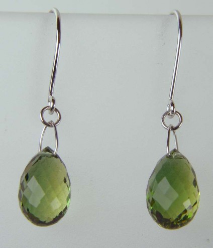 Green tourmaline briolette drop earrings - Delicate green tourmaline briolette drops set in 18ct white gold