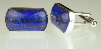 Lapis cufflinks in silver - Afghan lapis lazuli bezel set silver cufflinks