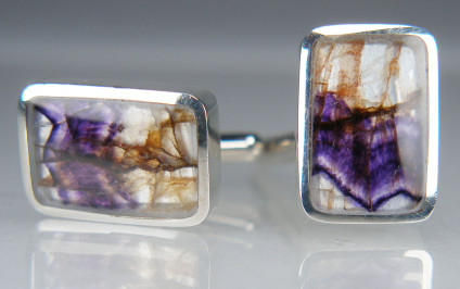 Blue John cufflinks in silver - Blue John rectangular cabochon cufflinks in silver