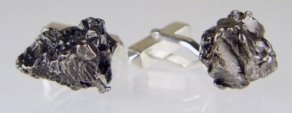Meteorite cufflinks in silver - Campo del cielo (Argentina) nickel iron meteorite fragment pair set in silver cufflinks