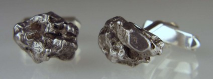 Meteorite cufflinks in silver - Argentinian nickel iron meteorite fragments set in silver as cufflinks