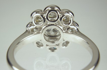Diamond cluster ring in platinum - View of mount of remodelled diamond ring