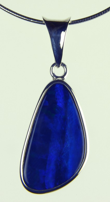 Boulder Opal Pendant - Doublet opal pendant in silver on silver chain. 2X1.4cm opal pendant