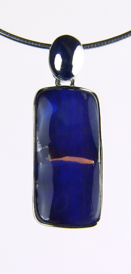 Solid Opal Pendant - Solid opal rectangular pendant in silver. 1x2.2cm rectangular opal. 