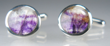 Blue John Cufflinks in silver - Round Blue John cabochon cufflinks in silver