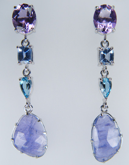 Tanzanite, amethyst, aquamarine & sapphire drop earrings -